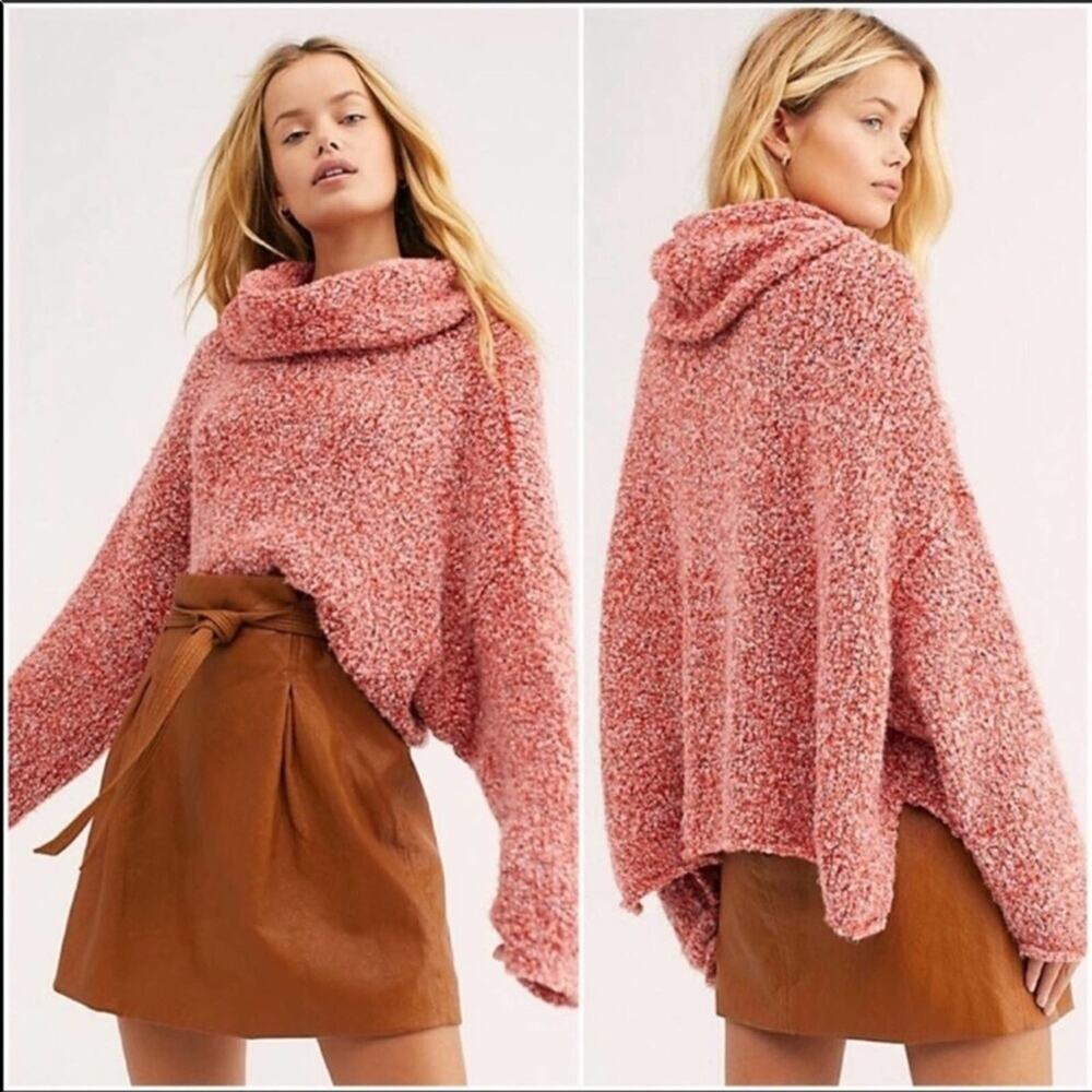 Free People BFF Cowl Neck Sweater Top Red Marled S Cozy Mockneck Knit Winter